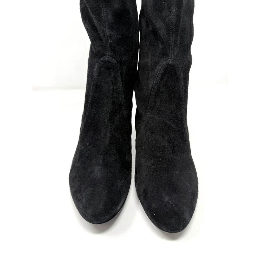 Stuart Weitzman Black Suede Over the Knee Block High Heel Boots 7.5 M 09341